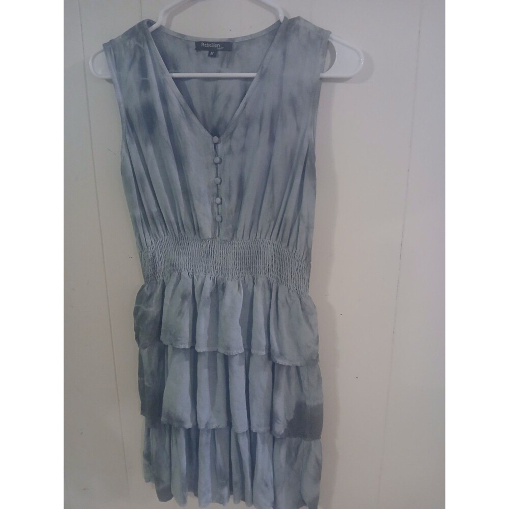Rebellion Again Blue Tie Dye Tiered Smocked Sundress Size Medium Boho Cottage